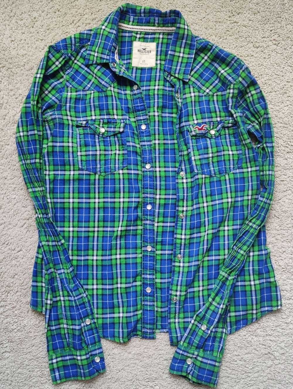 Hollister Blue and Green Plaid Blouse